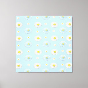Daisy Pattern op lichtblauwe achtergrond Canvas Afdruk