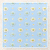 Daisy Pattern op lichtblauwe achtergrond Glazen Onderzetter (Voorkant)