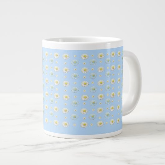 Daisy Pattern op lichtblauwe achtergrond Grote Koffiekop (Voorkant rechts)