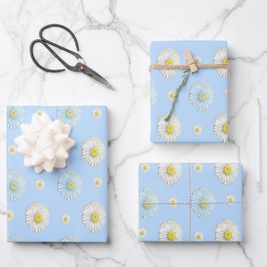Daisy Pattern op lichtblauwe achtergrond Inpakpapier Vel (Voorkant)