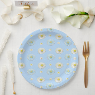 Daisy Pattern op lichtblauwe achtergrond Papieren Bordje
