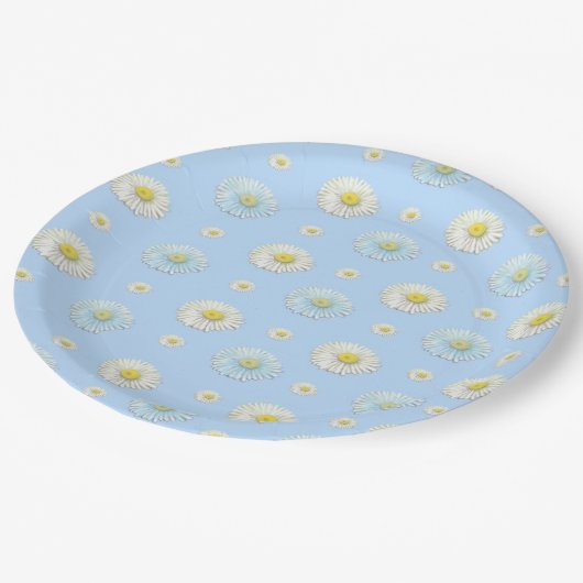 Daisy Pattern op lichtblauwe achtergrond Papieren Bordje (Gekanteld)