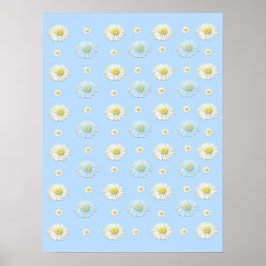 Daisy Pattern op lichtblauwe achtergrond Poster