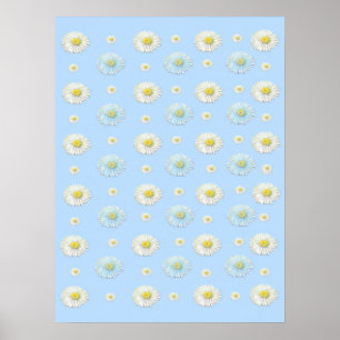 Daisy Pattern op lichtblauwe achtergrond Poster