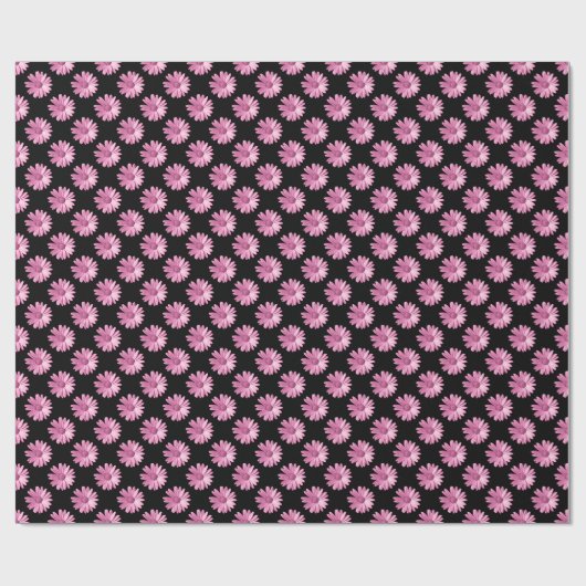 Daisy Pattern - Roze op Black Cadeaupapier (Vlak)