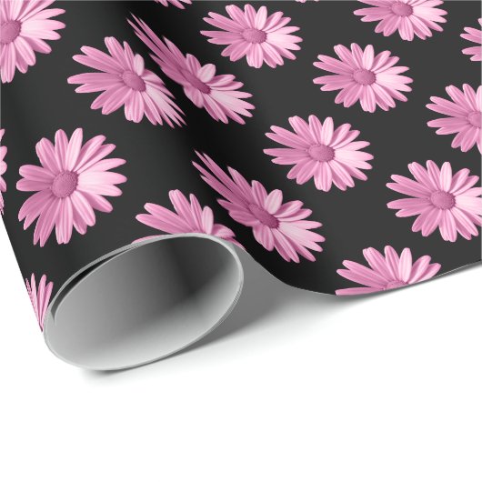 Daisy Pattern - Roze op Black Cadeaupapier (Rol Hoek)