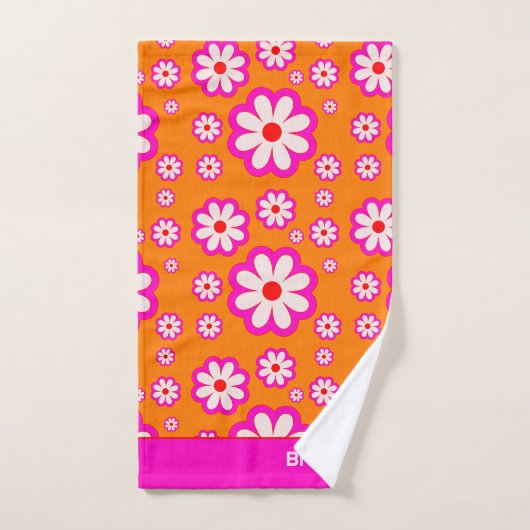 Daisy Pattern Roze & Sinaasappel 70s Retro Bloemen Bad Handdoek (Handdoek)