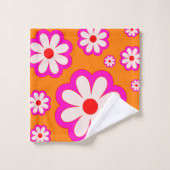 Daisy Pattern Roze & Sinaasappel 70s Retro Bloemen Bad Handdoek (Wasdoekje)