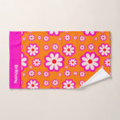 Daisy Pattern Roze & Sinaasappel 70s Retro Bloemen Bad Handdoek (Handdoek)