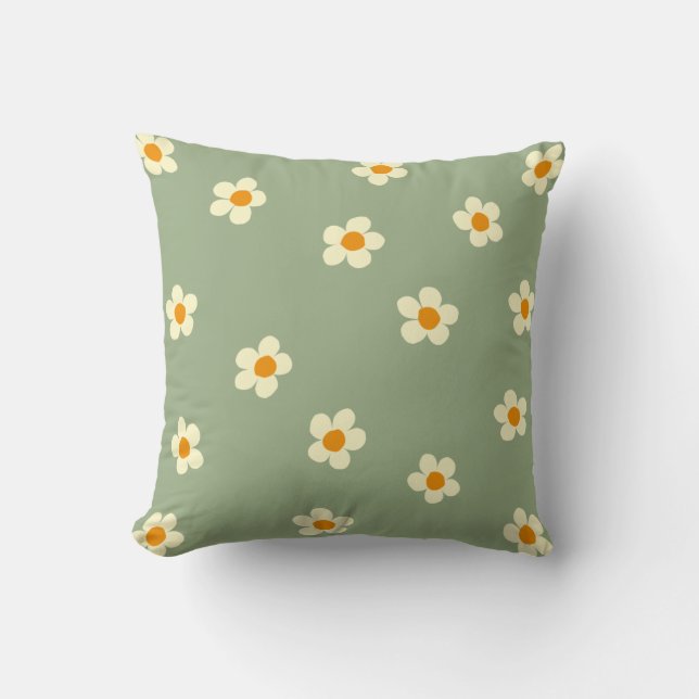Daisy Pattern Schattige Modern Green Kussen (Voorkant)