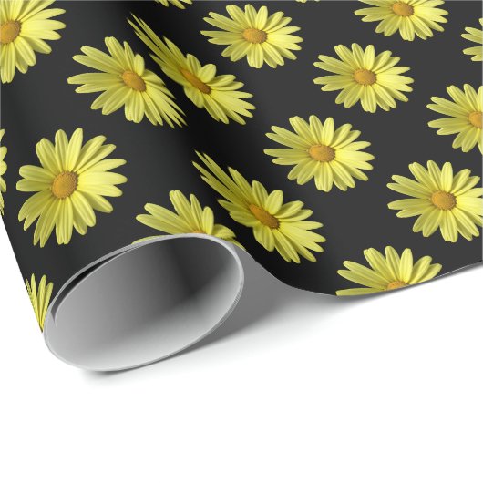 Daisy Pattern - Volledige kleur op zwart Cadeaupapier (Rol Hoek)