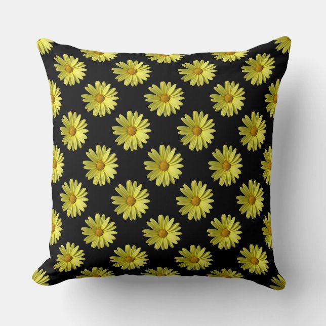 Daisy Pattern - Volledige kleur op zwart Kussen (Voorkant)
