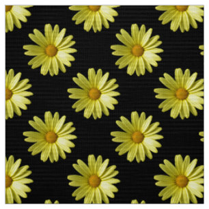 Daisy Pattern - Volledige kleur op zwart Stof