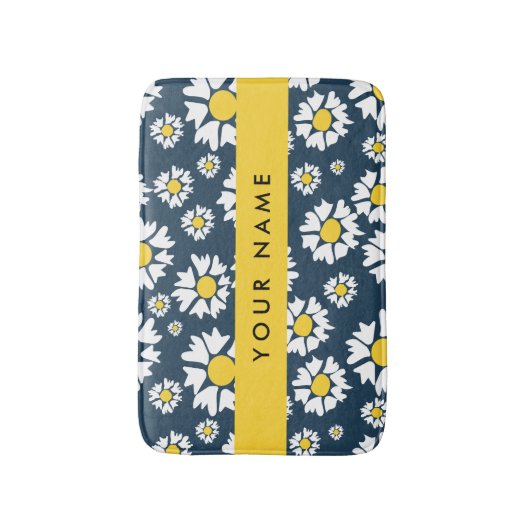Daisy Pattern, Witte Daisies, Jouw naam Badmat (Voorkant Verticaal)