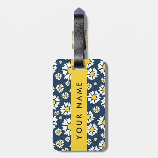 Daisy Pattern, Witte Daisies, Jouw naam Bagagelabel (Achterkant verticaal)