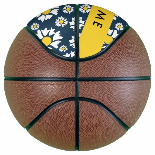 Daisy Pattern, Witte Daisies, Jouw naam Basketbal (Rechts)