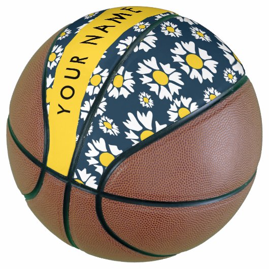 Daisy Pattern, Witte Daisies, Jouw naam Basketbal (Schuin)