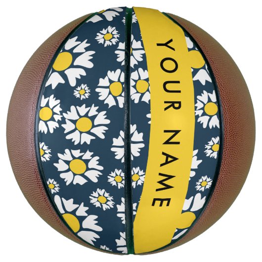 Daisy Pattern, Witte Daisies, Jouw naam Basketbal (Verticaal)