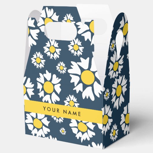 Daisy Pattern, Witte Daisies, Jouw naam Bedankdoosjes (Geopend)