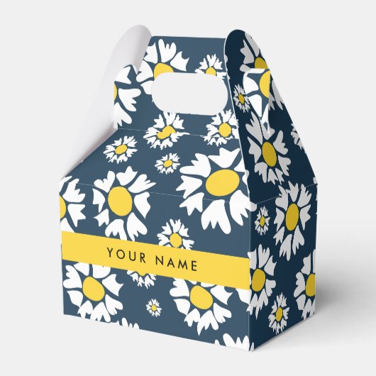 Daisy Pattern, Witte Daisies, Jouw naam Bedankdoosjes (Voorkant Zijde)