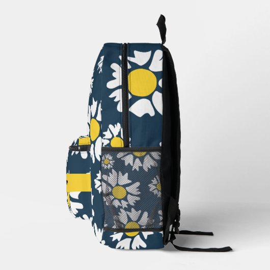 Daisy Pattern, Witte Daisies, Jouw naam Bedrukte Rugzak (Rechts)