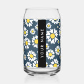 Daisy Pattern, Witte Daisies, Jouw naam Blikvorm Glas (Voorkant)