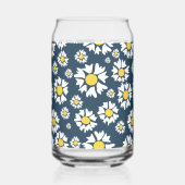 Daisy Pattern, Witte Daisies, Jouw naam Blikvorm Glas (Achterkant)