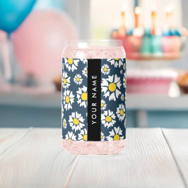 Daisy Pattern, Witte Daisies, Jouw naam Blikvorm Glas