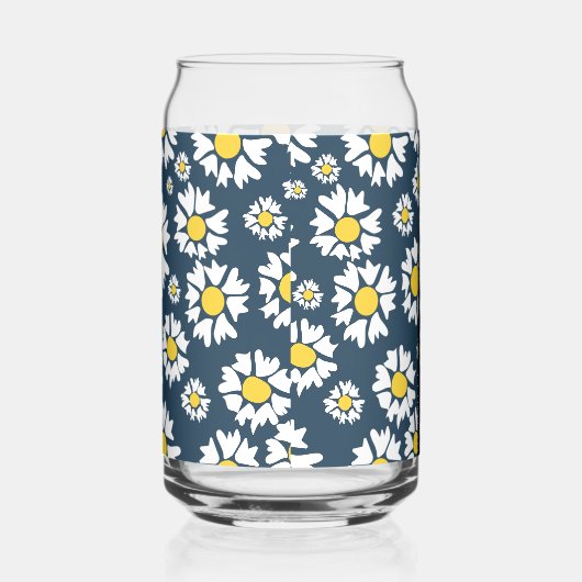 Daisy Pattern, Witte Daisies, Jouw naam Blikvorm Glas (Rechts)