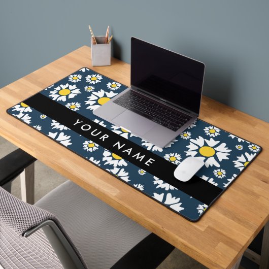Daisy Pattern, Witte Daisies, Jouw naam Bureaumat (Kantoor 2)