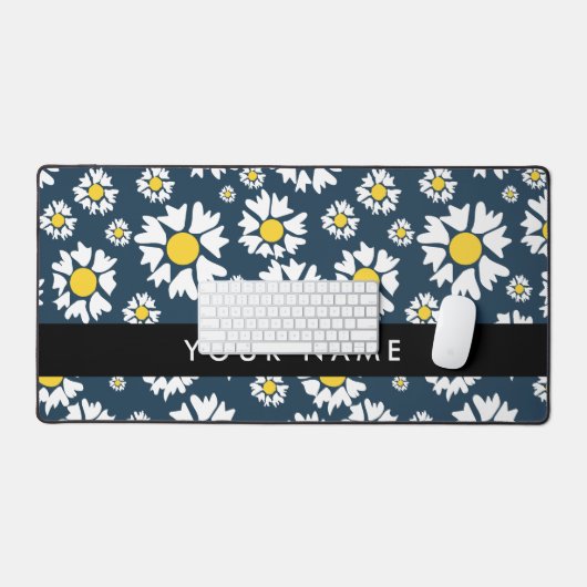 Daisy Pattern, Witte Daisies, Jouw naam Bureaumat (Keyboard & Muis)