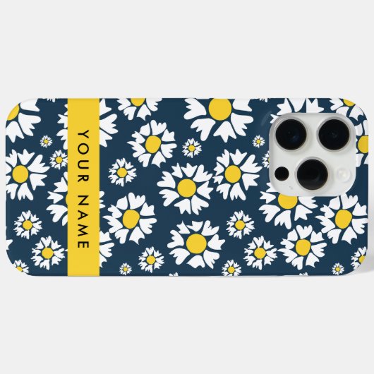 Daisy Pattern, Witte Daisies, Jouw naam Case-Mate iPhone Case (Achterkant (horizontaal))