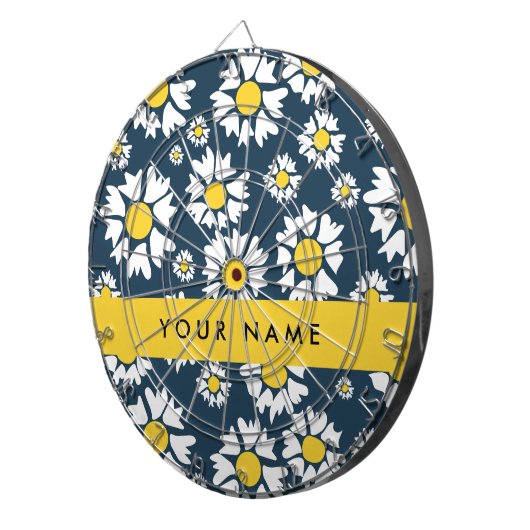 Daisy Pattern, Witte Daisies, Jouw naam Dartbord (Voorkant Rechts)