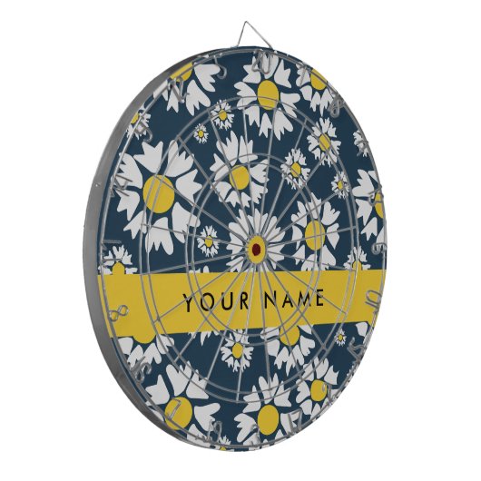 Daisy Pattern, Witte Daisies, Jouw naam Dartbord (Voorkant Links)
