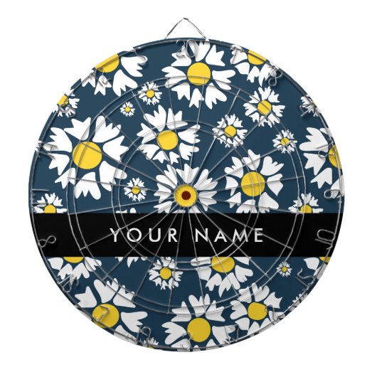 Daisy Pattern, Witte Daisies, Jouw naam Dartbord (Voorkant)