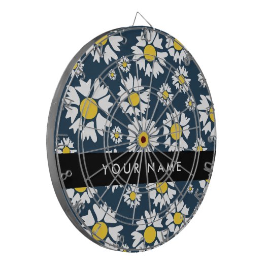 Daisy Pattern, Witte Daisies, Jouw naam Dartbord (Voorkant Links)