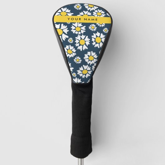 Daisy Pattern, Witte Daisies, Jouw naam Golfheadcover (Voorkant)