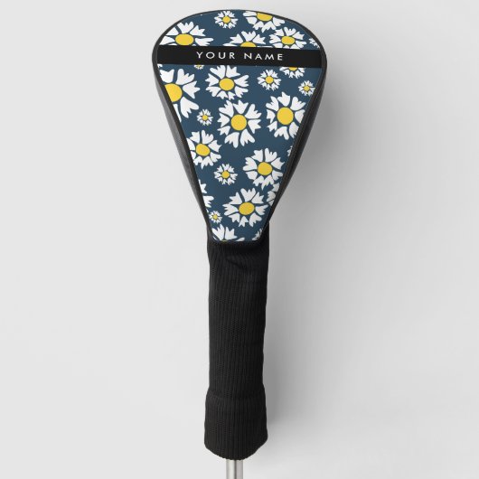 Daisy Pattern, Witte Daisies, Jouw naam Golfheadcover (Voorkant)