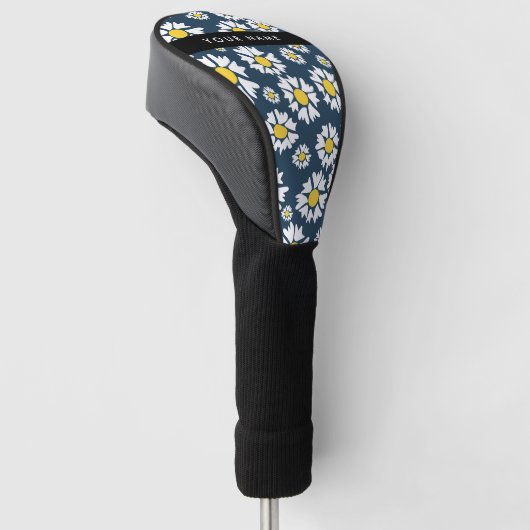 Daisy Pattern, Witte Daisies, Jouw naam Golfheadcover (Schuin)