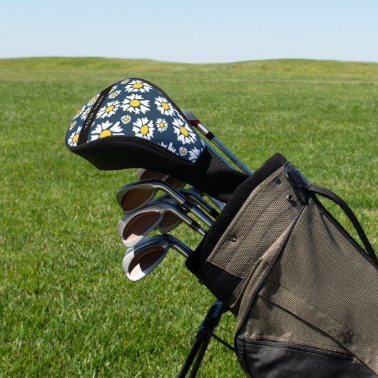 Daisy Pattern, Witte Daisies, Jouw naam Golfheadcover (Insitu)