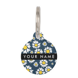 Daisy Pattern, Witte Daisies, Jouw naam Huisdierpenning