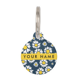 Daisy Pattern, Witte Daisies, Jouw naam Huisdierpenning