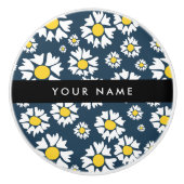Daisy Pattern, Witte Daisies, Jouw naam Keramische Knop (Voorkant)