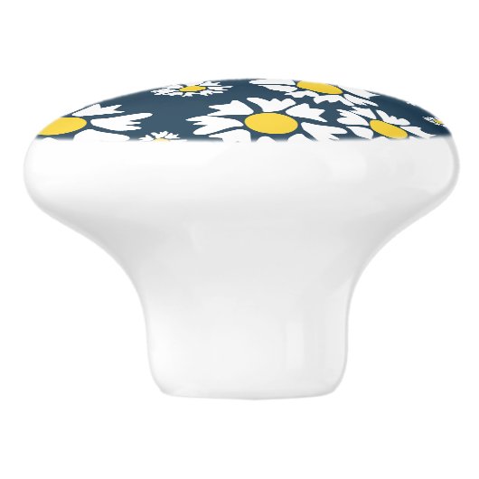 Daisy Pattern, Witte Daisies, Jouw naam Keramische Knop (Zijkant)
