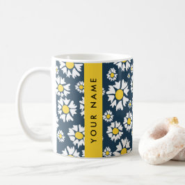 Daisy Pattern, Witte Daisies, Jouw naam Koffiemok