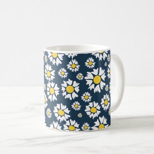 Daisy Pattern, Witte Daisies, Jouw naam Koffiemok (Voorkant rechts)