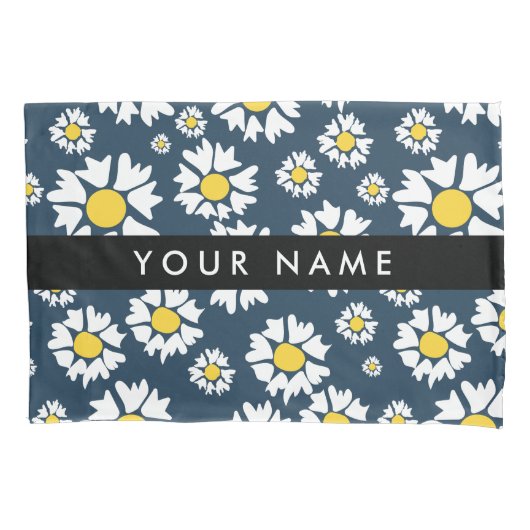 Daisy Pattern, Witte Daisies, Jouw naam Kussensloop (Voorkant)
