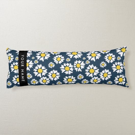 Daisy Pattern, Witte Daisies, Jouw naam Lichaamskussen (Achterkant)