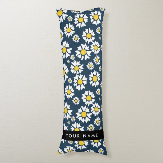 Daisy Pattern, Witte Daisies, Jouw naam Lichaamskussen (Voorkant Verticaal)