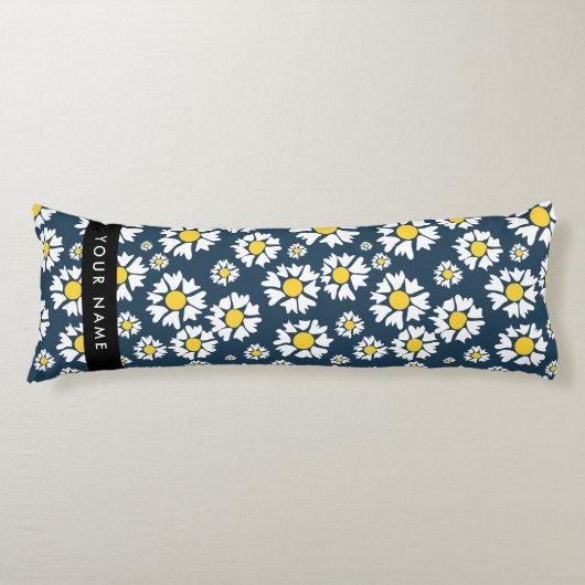 Daisy Pattern, Witte Daisies, Jouw naam Lichaamskussen (Voorkant)